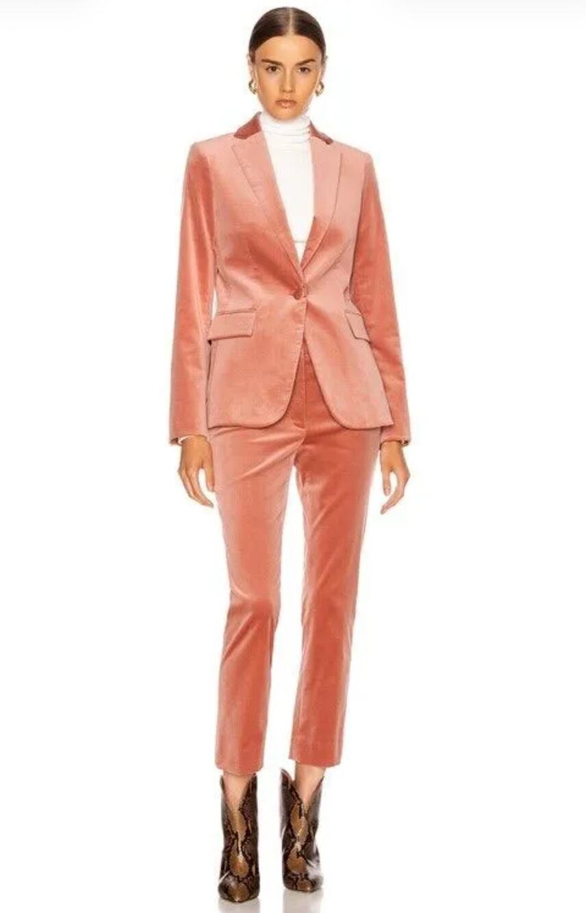 FRAME Peach Rust Velvet Blazer & Pants Suit Set Sizes 6 and 8 Two Piece Trouser